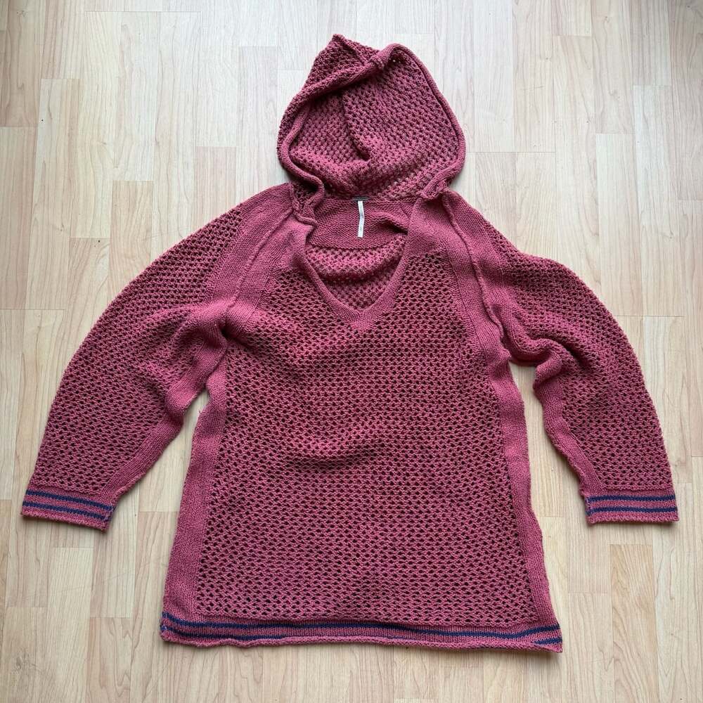 Free People Shadow Stripe Mesh Crochet Hoodie Sweater Medium
